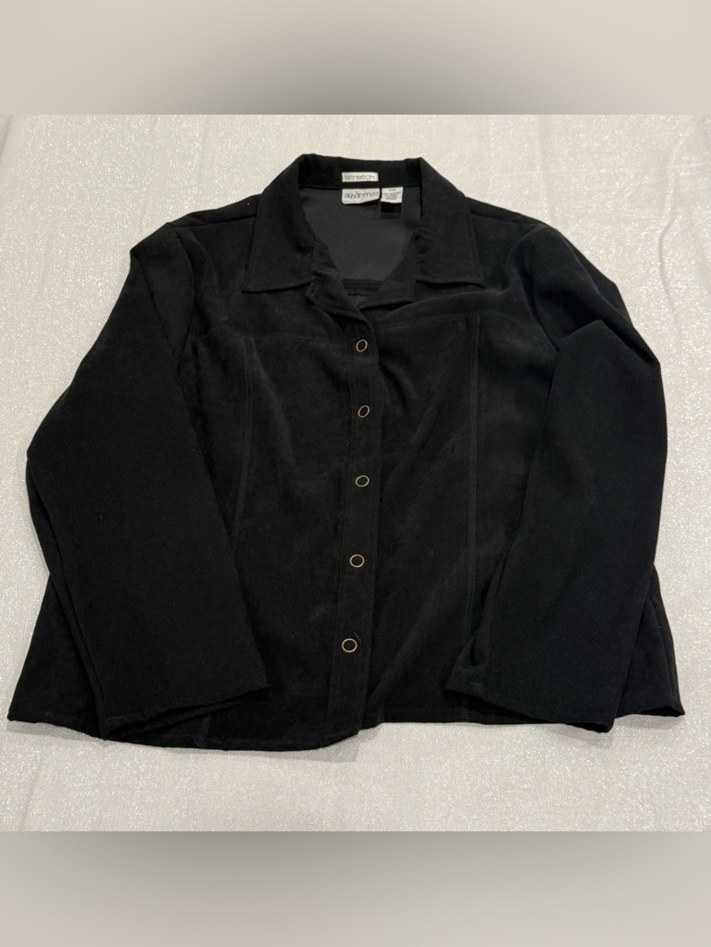Apparenza Black Button-Front‎ Faux Suede Shirt Jacket
